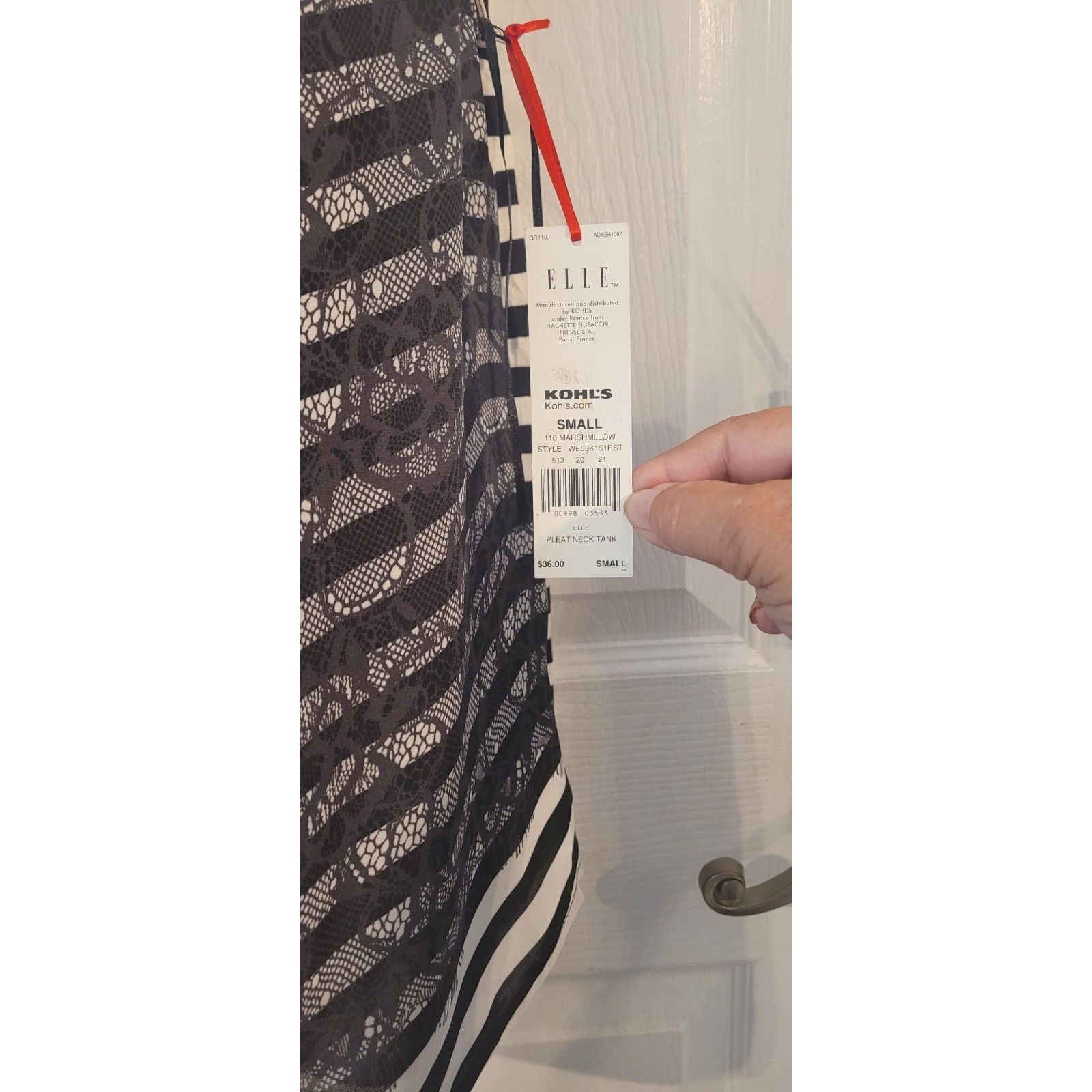Elle Womans Black White Lace Print Striped Keyhole Back Chiffon Tank Small New — image 3 of 5
